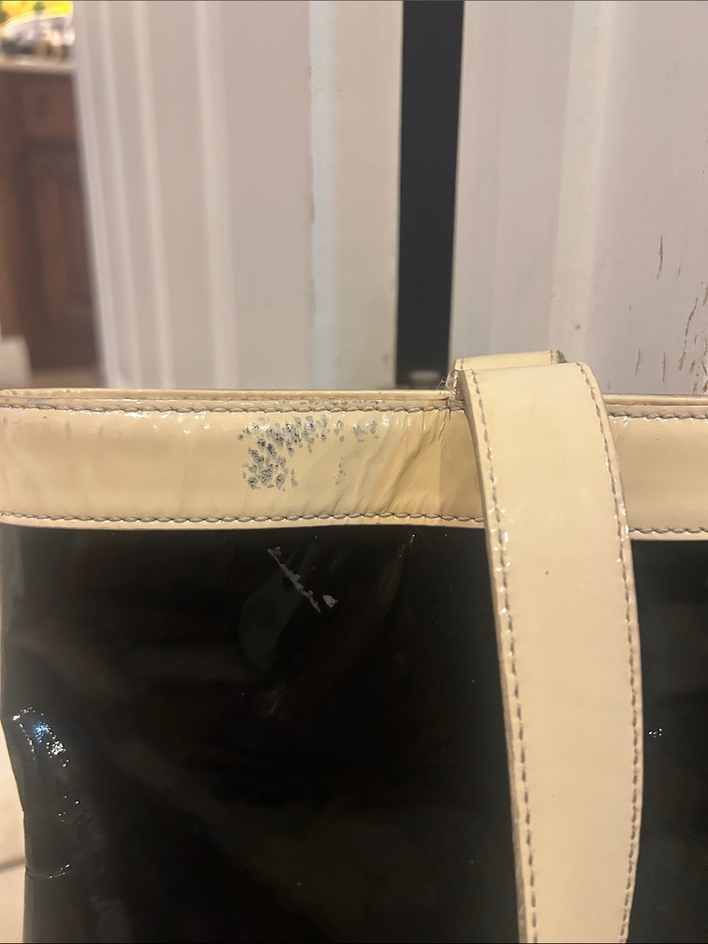 Tory Burch Black Patent Tote with White Trim - Picture 7 of 10